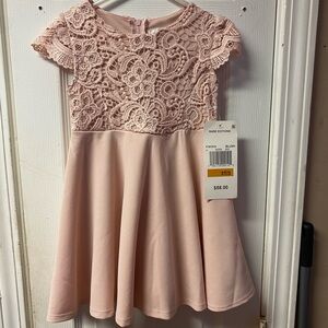 Rare Editions Blush Pink Lace Bodice Fit-and-Flare Dress